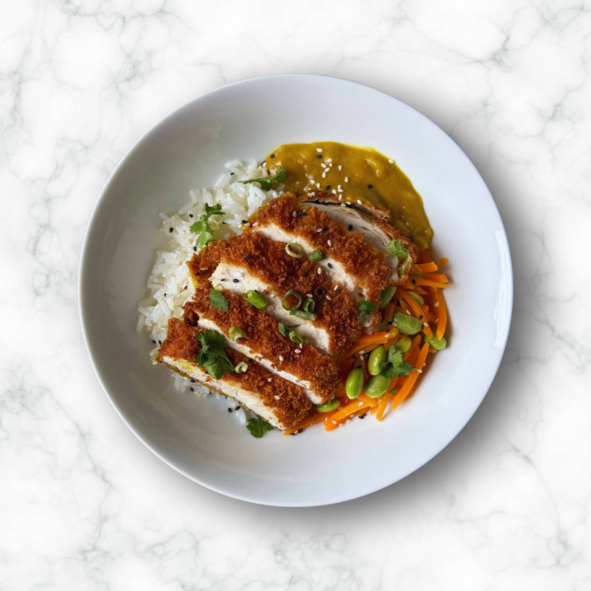 Katsu Chicken Curry, Rice, Tender Stem Broccoli