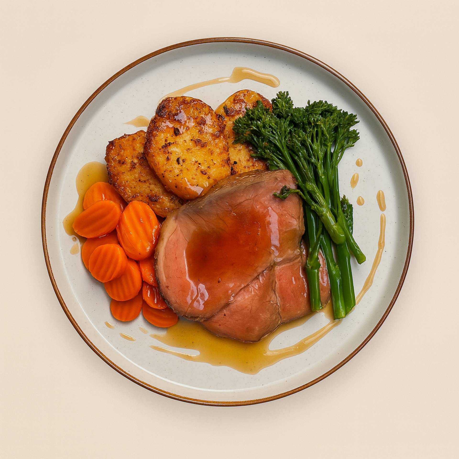 ROAST BEEF, POTATOES, TENDERSTEM, CARROTS, GRAVY